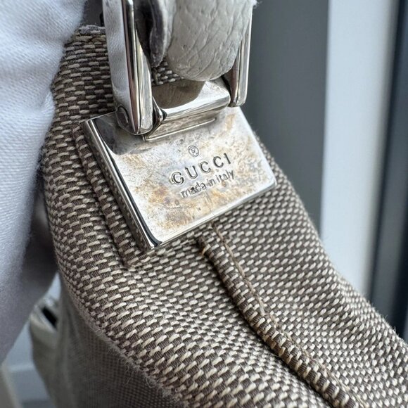GUCCI Canvas Leather Shoulder Bag Beige Brown Hobo Style Authentic - Picture 7 of 11